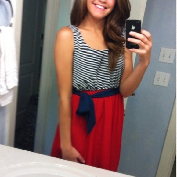 Francesca's Striped Navy/White Red Dress