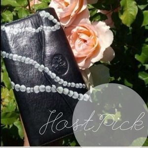 CUSTOM Vintage Black Leather Wallet - Hand Painted