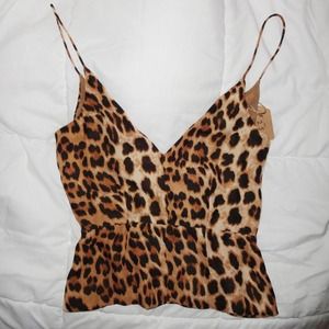 Leopard print deep V top