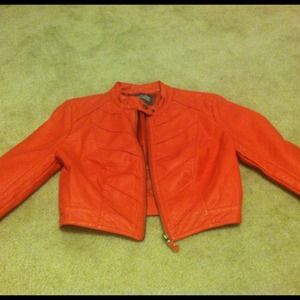 Coral/Orange Faux Leather Crop Jacket