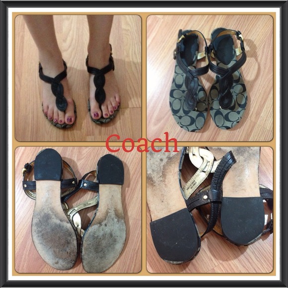 +Coach+ Black Braided Leather Sandals