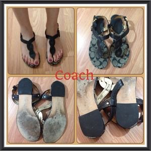 +Coach+ Black Braided Leather Sandals