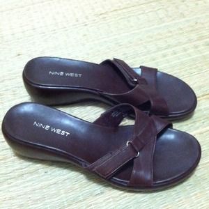 Chocolate brown slip on sandals