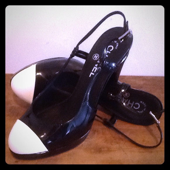 Chanel two-tone slingback pumps