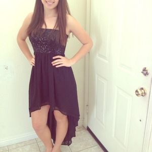 High to Low Sequence Black Formal Dress