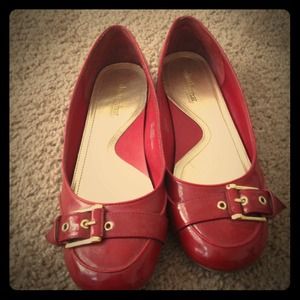 Gold buckle red flats