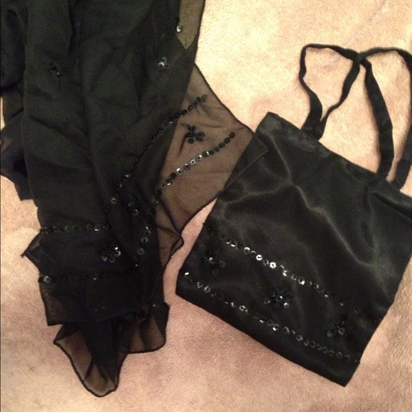 Bundle of Two black handbags and scarf