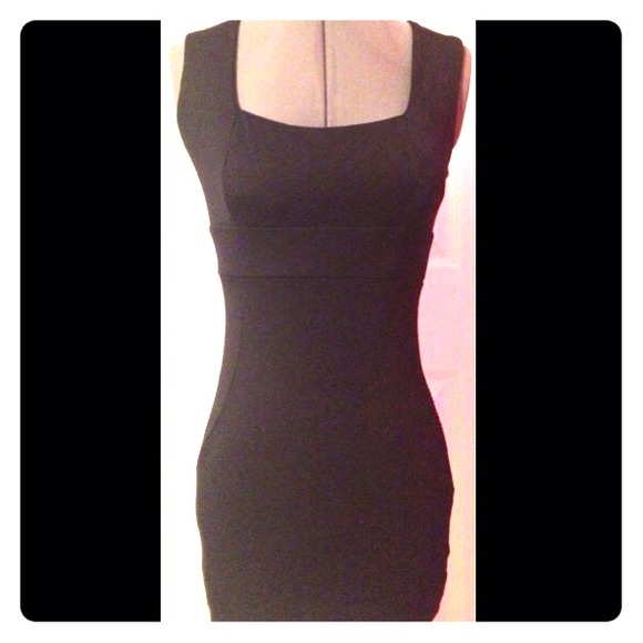 Black fitted dress.