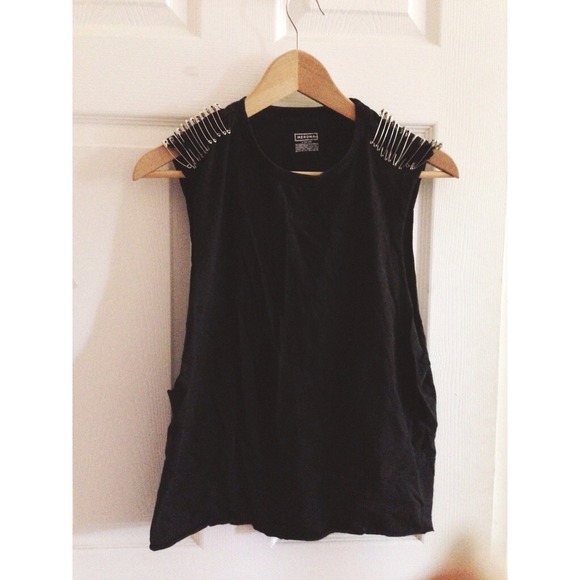 Black Safety Pinned Muscle Shirt