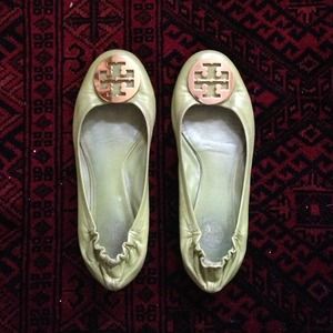 *hold*Tory Burch lime green flats with gold detail