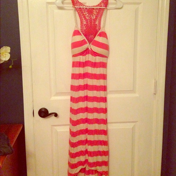 Coral and white stripe hi low dress