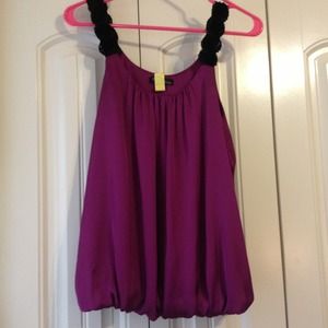 Plum and black satin bubble hem top