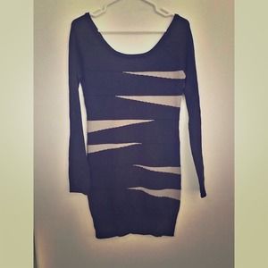 🌟TRADED🌟Black & Cream Striped Long Sleeve Dress