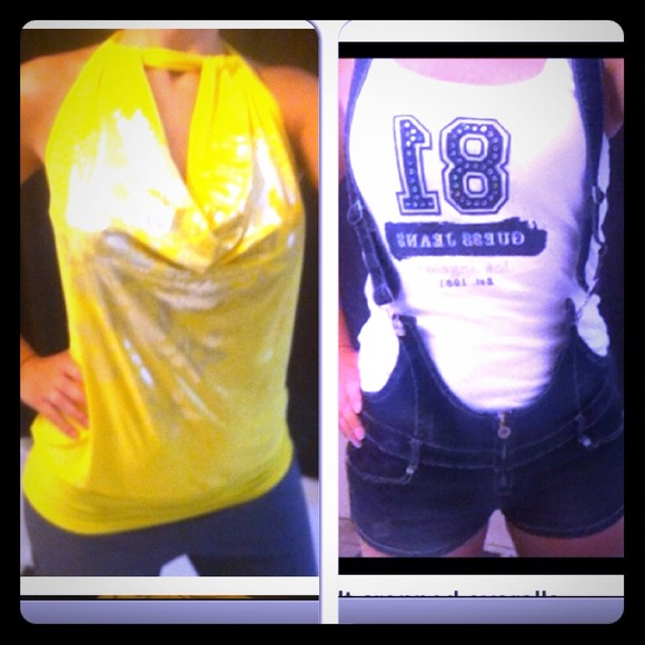 Cute yellow halter top and short low overalls