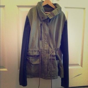 Military jacket with leather