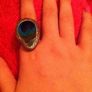 Peacock feather ring