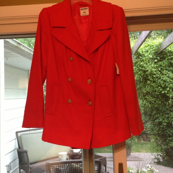 SOLD! NWT! Orange pea coat with gold buttons.