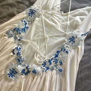 Beautiful offwhite dress w/blue Swarovski crystals