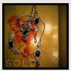SOLD!!!Long vintage black gem necklace