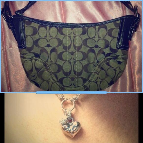 Jewelry - 🎀Silver double heart necklace & coach bag