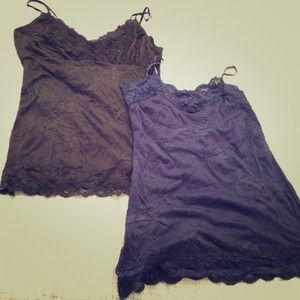 *SOLD* 2 lacy crinkle fabric tanks