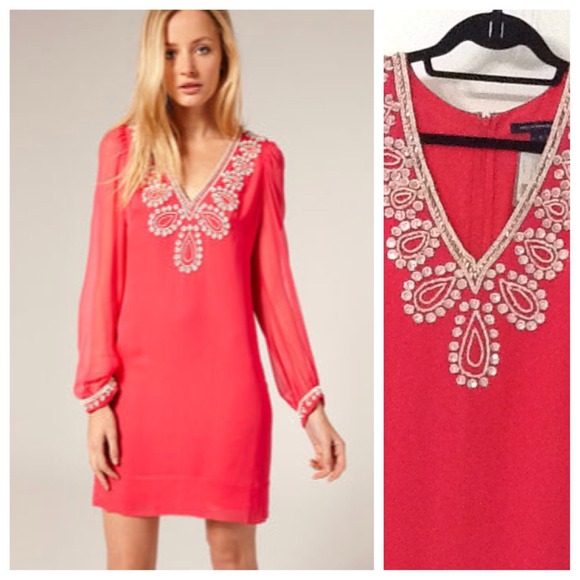 🔆HOST PICK! coral pink beaded French Conn. dress