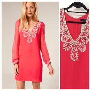 🔆HOST PICK! coral pink beaded French Conn. dress