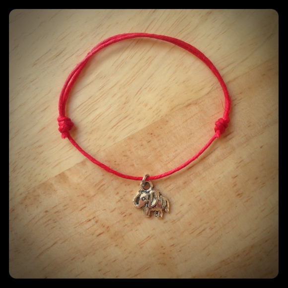 Adjustable Elephant Charm Red Hemp Bracelet
