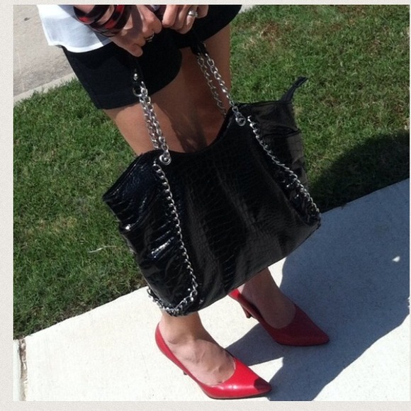 Handbags - Classy faux crocodile textured black purse