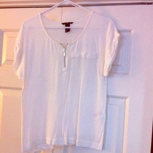 H&M white front half-zip short sleeve blouse
