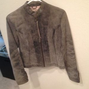 Distressed leather jacket