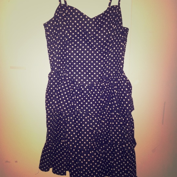Navy blue polka dotted dress