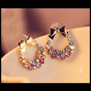 Cute Bowie garland rhinestone earring ear stud