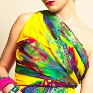 Multi Color Silk Chiffon yellow dress