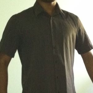 Dark brown medium size shirt white thin stripes