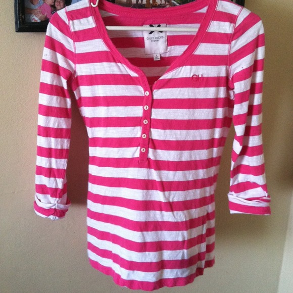 Pink striped gilly hicks 3/4th sleeved shirt - Picture 1 of 3