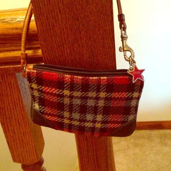 Plaid wool Coach wristlet