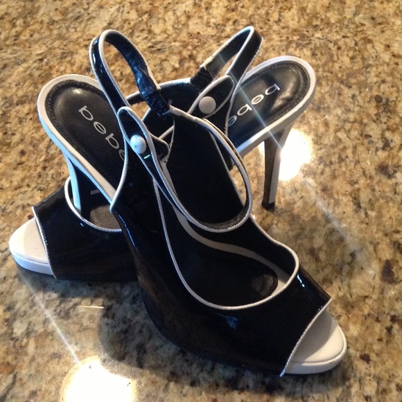 BEBE Sling back Black and White Heels