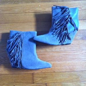 qupid tan fringe wedge ankle boots