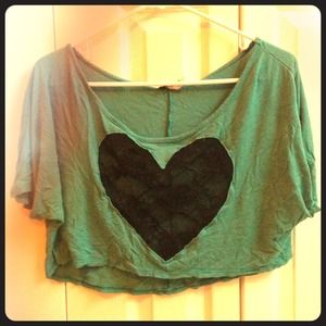 Teal crop top with lace heart in center