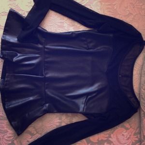 Leather and mesh long sleeve baby doll top
