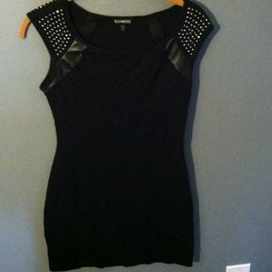 Black studded stretch mini dress