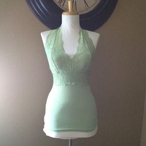 Green halter lace top