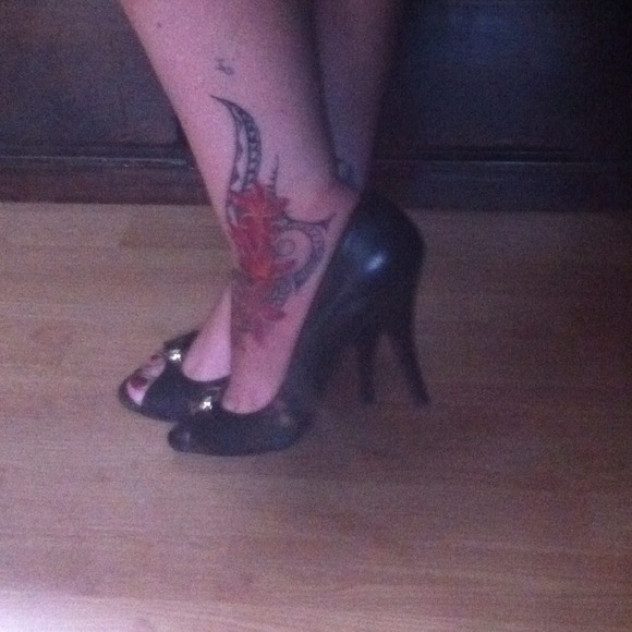 BCBG Black Leather Peep Toe Pumps - Picture 4 of 4