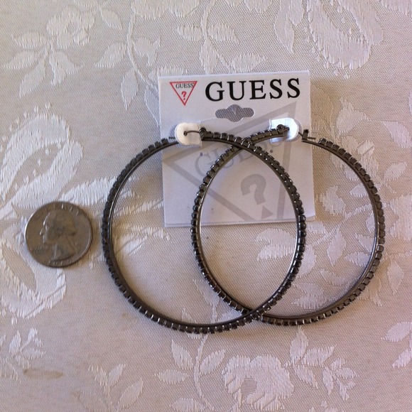 Guess Fashion Bling Grey Hoop Earrings - Picture 2 of 3