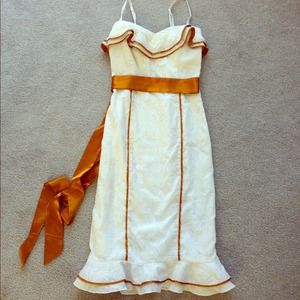 REDUCED- white cocktail dress with copper trims