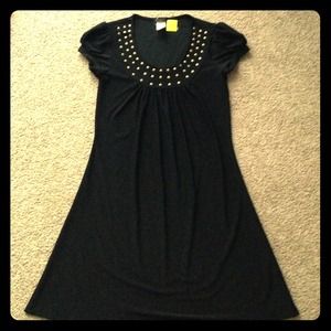 Black short sleeve cocktail dress with gold studs