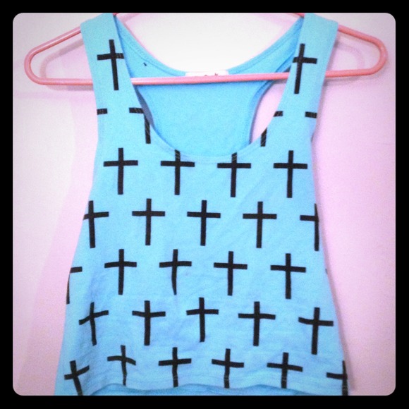 Blue and black cross crop top