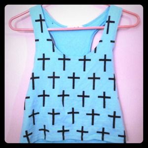 Blue and black cross crop top