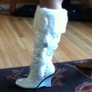 White Baby Phat boots with fur